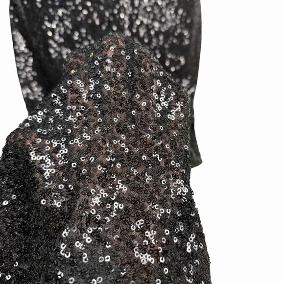 H & M Womens Black Sequin Maxi Pencil Skirt Small Partially Sheer Holiday Party - Picture 4 of 6